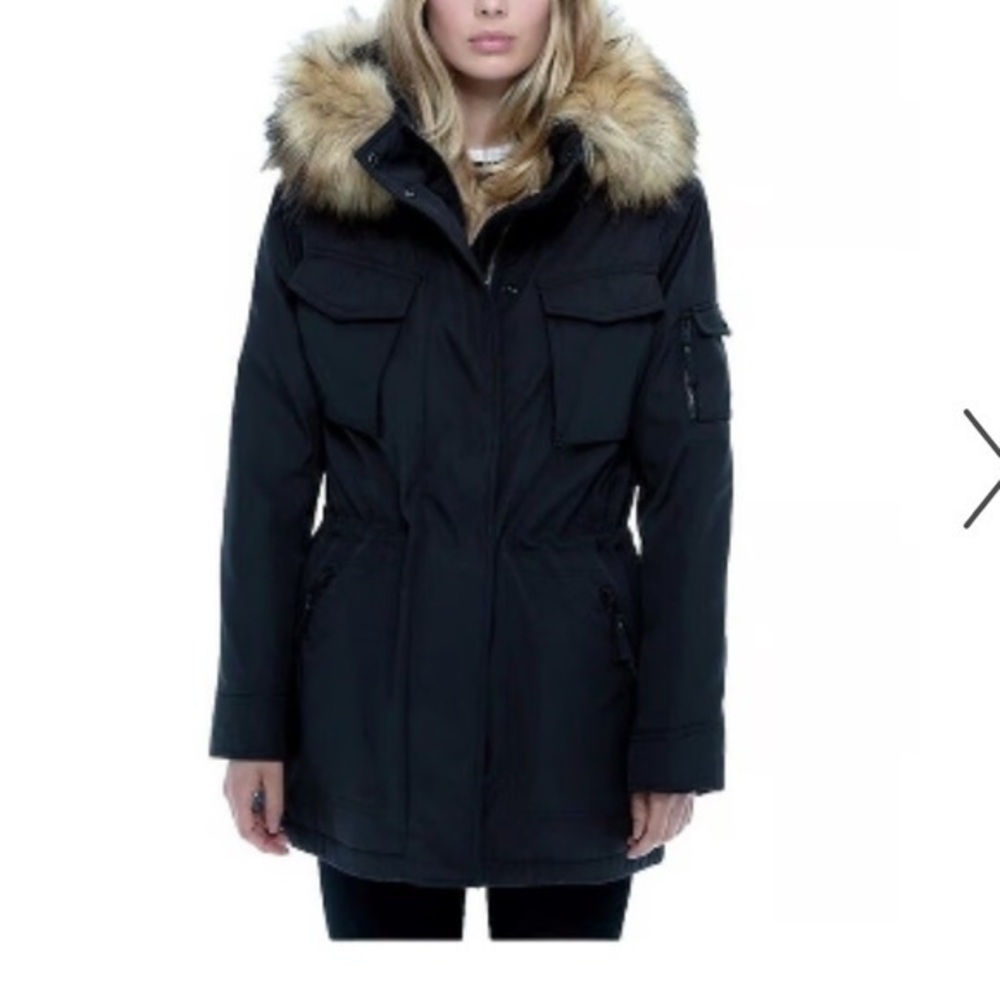 S13 New York Womens Sherpa Lined Anorak Jacket Faux Fur Hood medium